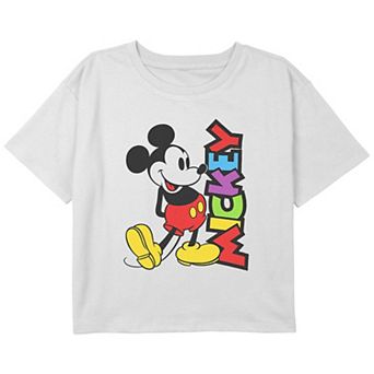 Girls Mickey Mouse Bright Colors Name Boxy Cropped Graphic Tee