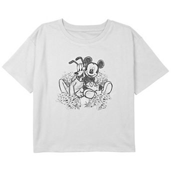 Girls Mickey Classic Pluto Flower Pals Boxy Cropped Graphic Tee