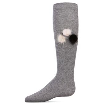 Fuzzy and Fun Girls Pom-Pom Cotton Blend Knee Socks