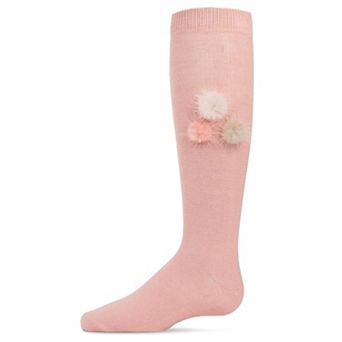 Fuzzy and Fun Girls Pom-Pom Cotton Blend Knee Socks