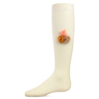 Fuzzy and Fun Girls Pom-Pom Cotton Blend Knee Socks