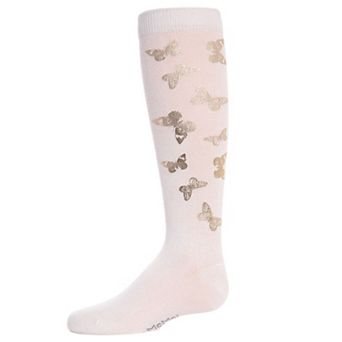 Gold and Gilded Butterfly Knee High Cotton Blend Girls Socks
