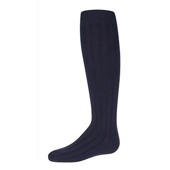 Girls Wide Ribbed Cotton Blend Uniform Knee Socks