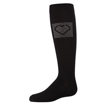 Little Kids Rhinestone Heart Girls Knee High Cotton Blend Socks