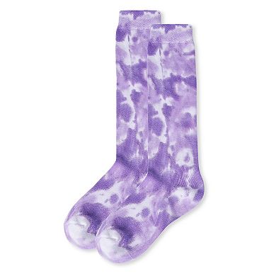 Girls Bleached Tie Dye Cotton Blend Knee High Socks