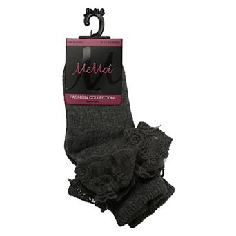 Double Dare Girls Dual-Layer Lace Cotton Blend Anklet Socks