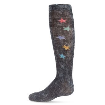 Big Kids Distressed Wash Denim Stars Girls Knee High Sock