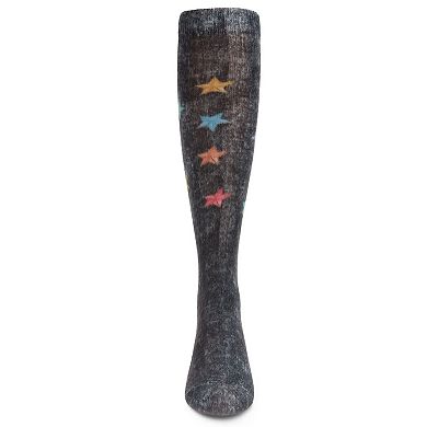 Big Kids Distressed Wash Denim Stars Girls Knee High Sock