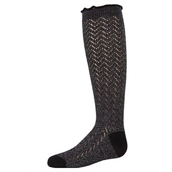 Little Kids Open Work Shimmer Cotton Blend Knee High Socks