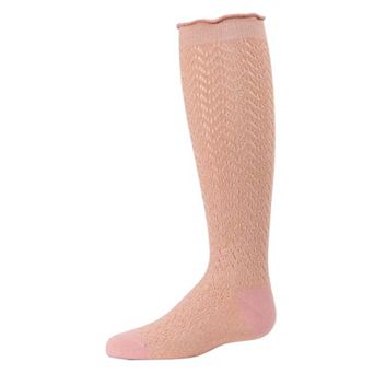 Little Kids Open Work Shimmer Cotton Blend Knee High Socks