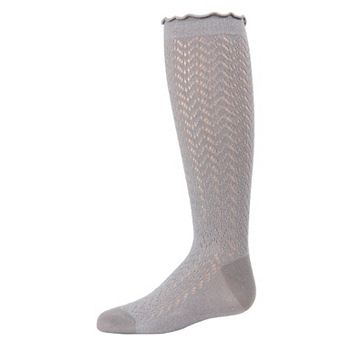 Little Kids Open Work Shimmer Cotton Blend Knee High Socks