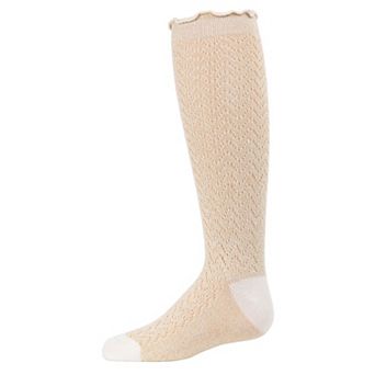 Little Kids Open Work Shimmer Cotton Blend Knee High Socks