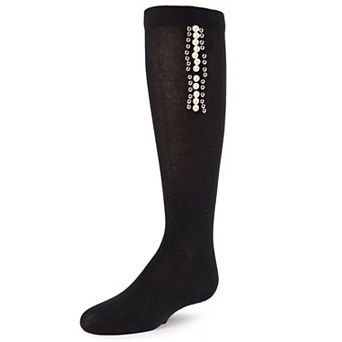 Pearls and Stripes Jeweled Girls Knee High Socks