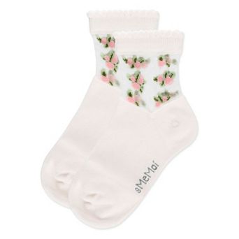 Peek-A-Boo Sheer Floral Girls Cotton Blend Crew Socks