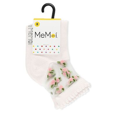 Peek-A-Boo Sheer Floral Girls Cotton Blend Crew Socks
