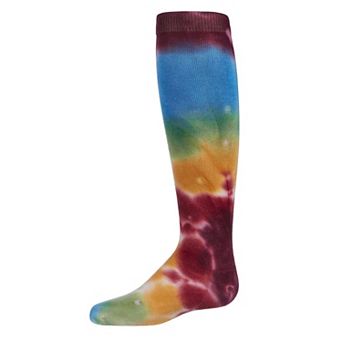 Retro Tie-Dye Girls Cotton Blend Knee High Socks