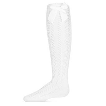 Girls' Crochet Bow Cotton Blend Knee High Sock