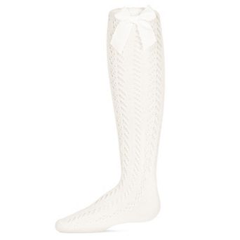 Girls' Crochet Bow Cotton Blend Knee High Sock