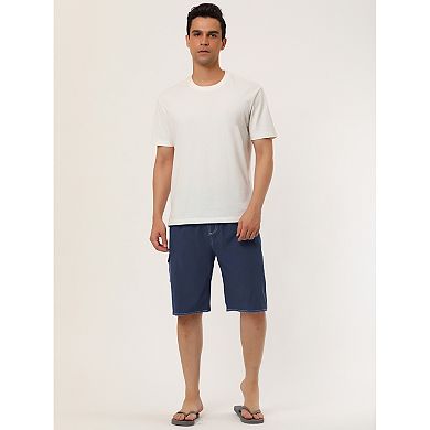 Men's Summer Drawstring Elastic Waist Solid Color Beach Board Swim Shorts