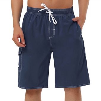 Men's Summer Drawstring Elastic Waist Solid Color Beach Board Swim Shorts