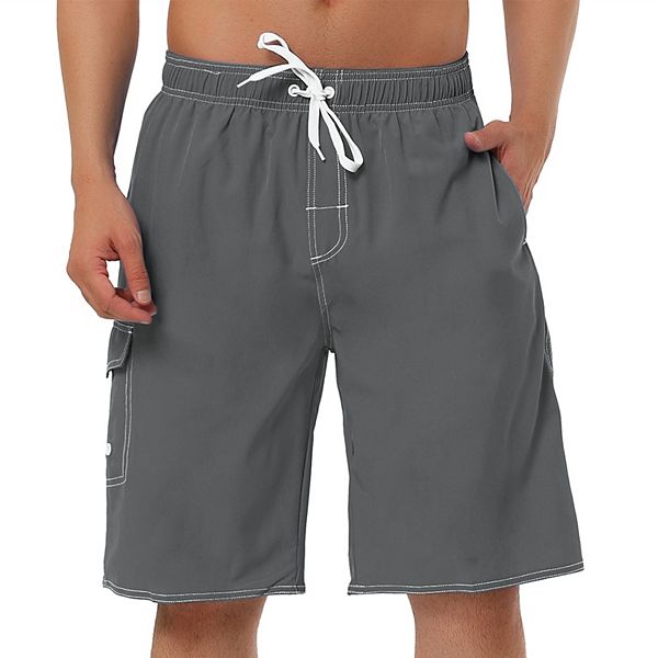 Men's Shorts Summer Drawstring Elastic Waist Solid Beach Board Swim Shorts