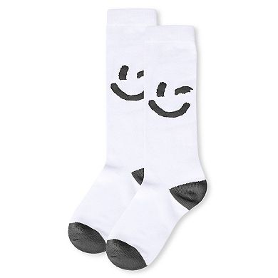 Girls' Air Brush Winking Smiley Cotton Blend Knee High Sock