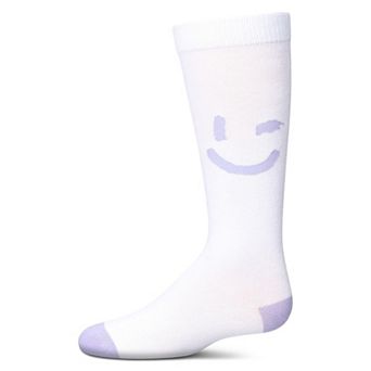 Girls' Air Brush Winking Smiley Cotton Blend Knee High Sock