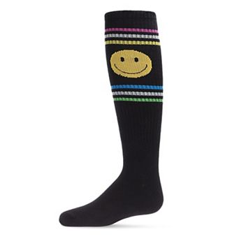 Little Kids Multi Stripe Smiley Cotton Blend Knee High Sock