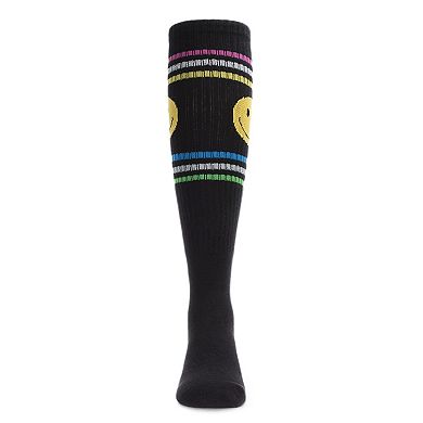 Little Kids Multi Stripe Smiley Cotton Blend Knee High Sock