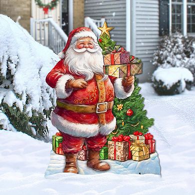 Celebrate with Santa: Santa with Gifts Outdoor Decor by G. Debrekht - Christmas Santa Snowman Decor - 8611094F