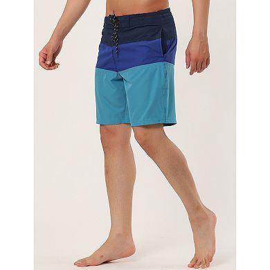 Men's Summer Color Block Drawstring Beach Swimwear Board Shorts