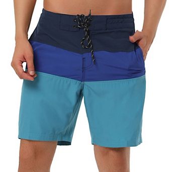 Men's Summer Color Block Drawstring Beach Swimwear Board Shorts