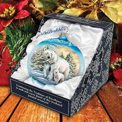 Polar Bear with Cub Ball Glass Ornament by G. Debrekht - Wildlife Holiday Decor - 73386