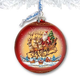 Santa on Sleigh Lg Glass Christmas Ornament by G.Debrekht - Christmas Santa Snowman Décor