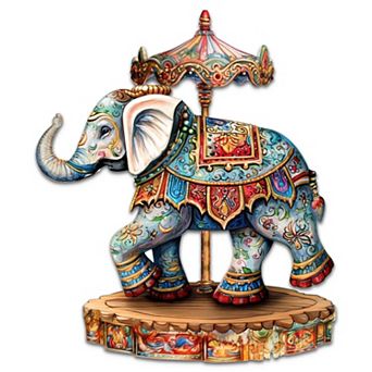 Carousel Elephant Holiday 24-Inch Handcrafted Wooden Door Decor by G. Debrekht - Christmas Decor