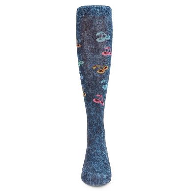 Little Kids Distressed Wash Denim Cherries Girls Knee High Sock