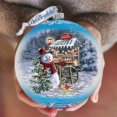 Hot Cocoa Magic - Frosty Fun Lg Glass Christmas Ornament by D. Gelsinger - Christmas Santa Snowman Décor