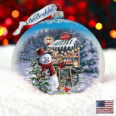Hot Cocoa Magic - Frosty Fun Lg Glass Christmas Ornament by D. Gelsinger - Christmas Santa Snowman Décor