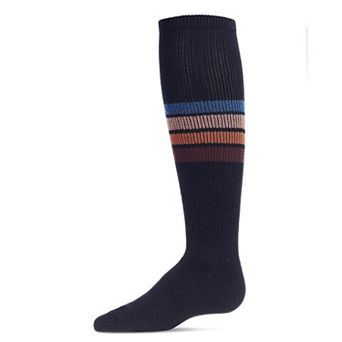 Retro Stripe Cotton Blend Thin Ribbed Knee High Socks