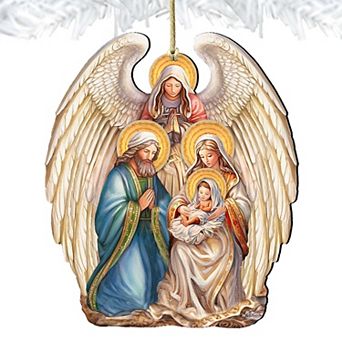 Nativity with Angel Wooden Christmas Ornaments by G. DeBrekht - Christmas Decor