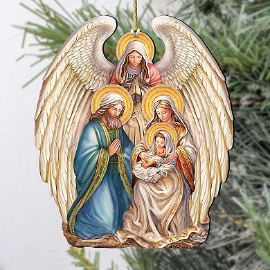 Nativity with Angel Wooden Christmas Ornaments by G. DeBrekht - Christmas Decor