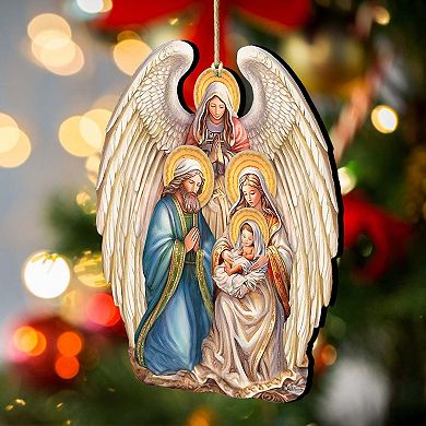 Nativity with Angel Wooden Christmas Ornaments by G. DeBrekht - Christmas Decor