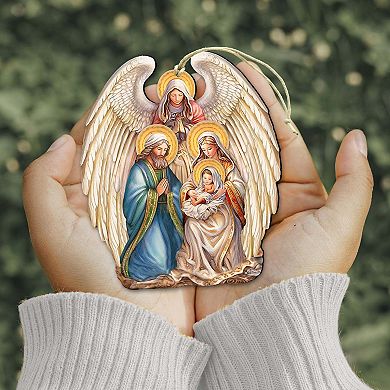 Nativity with Angel Wooden Christmas Ornaments by G. DeBrekht - Christmas Decor