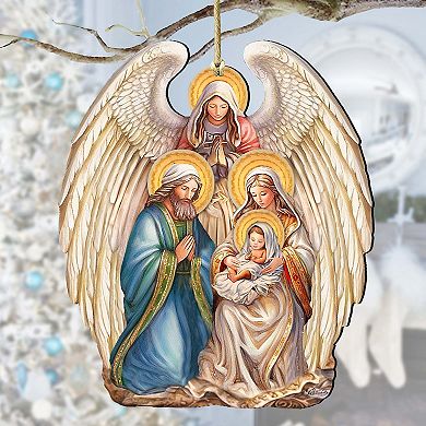 Nativity with Angel Wooden Christmas Ornaments by G. DeBrekht - Christmas Decor