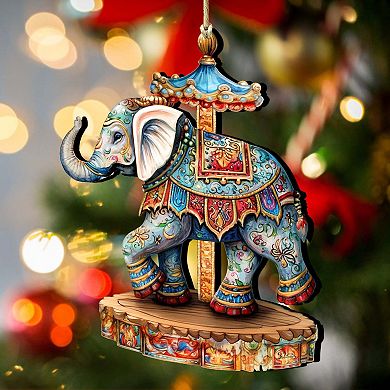 Carousel Elephant Wooden Christmas Ornaments by G. Debrekht - Christmas Decor