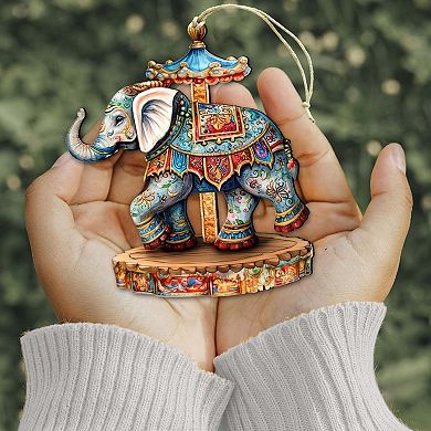 Carousel Elephant Wooden Christmas Ornaments by G. Debrekht - Christmas Decor