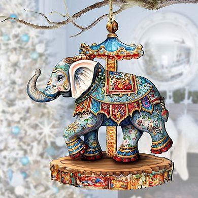 Carousel Elephant Wooden Christmas Ornaments by G. Debrekht - Christmas Decor