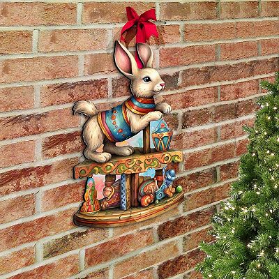 Handcrafted sold Wooden Bunnies with Hardware to attach to Wall , Easter Decorations,