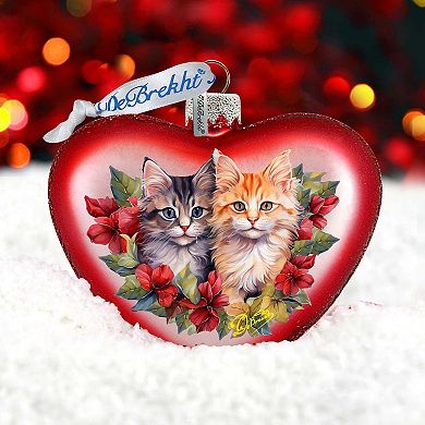 Cute Kittens Heart Glass Ornament by G. Debrekht - Christmas Decor - 753-015
