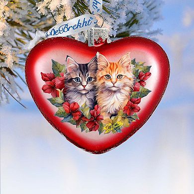 Cute Kittens Heart Glass Ornament by G. Debrekht - Christmas Decor - 753-015